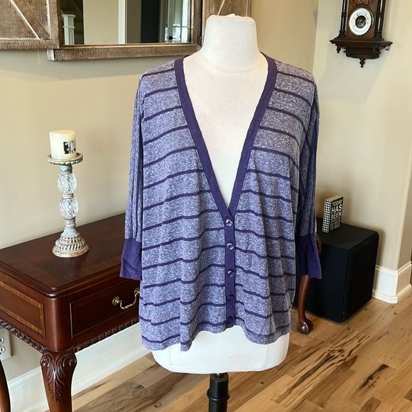 Comfy Decree Purple Stripe Oversized Sweater Cardigan S M L New - Picture 2 of 10